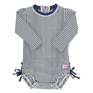 Ruffle Butts navy blue seersucker long sleeve swimsuit size 6-12 months